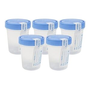 Specimen Collection Containers Single Use Urine Specimen Cups, Screw on Leak Resistant Lid, Included ID Label, 4 oz, 5 Count